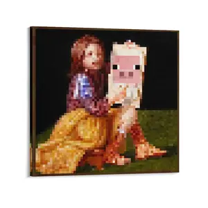 8-Bit Pig Painter Canvas Art Print, Artistic Frameless Poster, Nostalgic Gamer Home Decor, IYKYK Meme Aesthetic Wall Decoration Unique Artwork Vintage Design poster