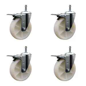 212 MAIN Lockable Nylon Swivel Grip Ring Stem Casters (Set of 4), SCC-GRTTL20S514-NYS-716138-4 Model, 5x1.25 in. White Wheels, 0.43 in. Stems, Lockable Wheels
