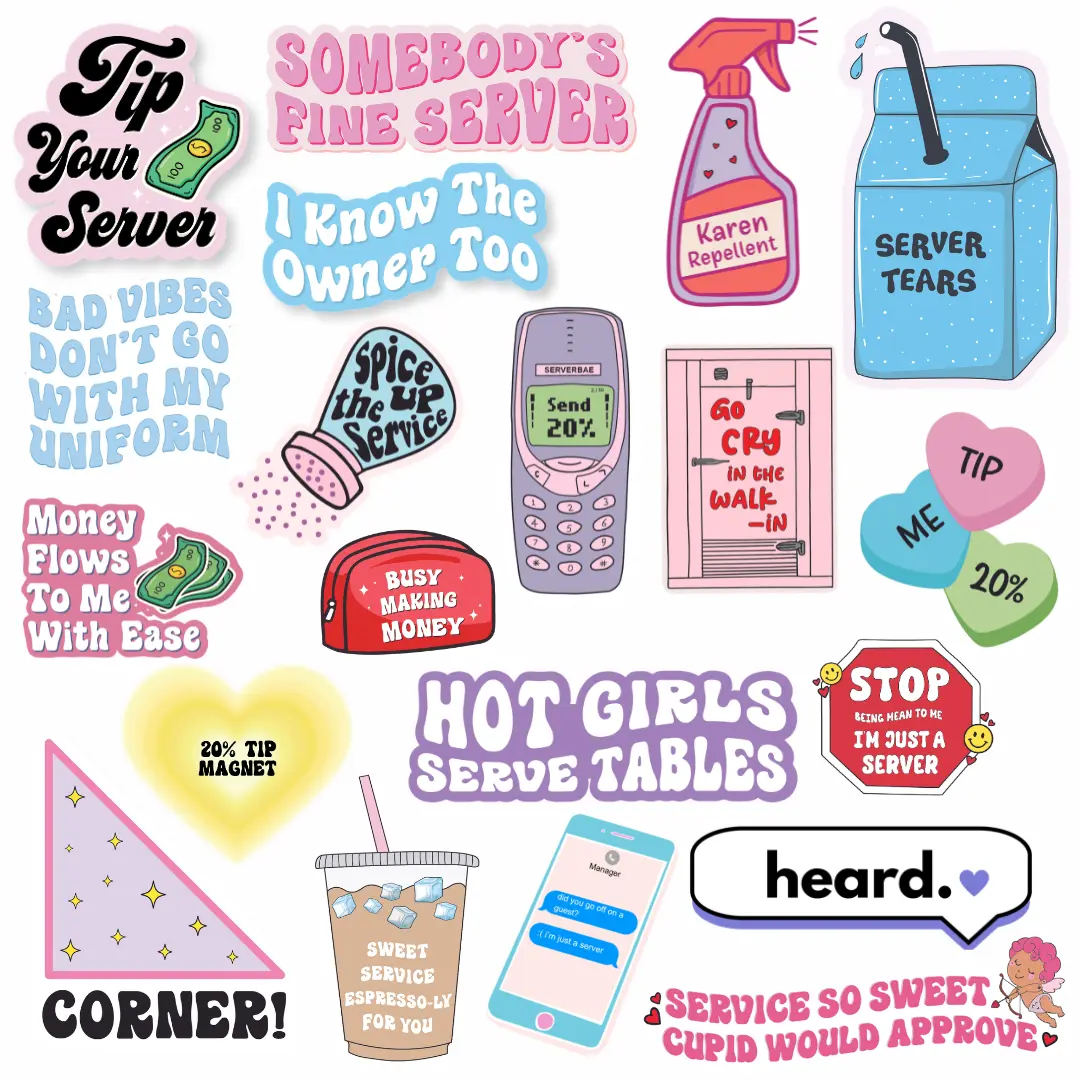Server Sticker Bundle | Cute Funny Stickers for Servers, Waitresses & Bartenders