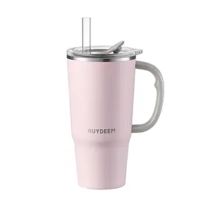 BUYDEEM 750ml Insulated Tumbler with Straw, Large Capacity Water Bottle for Travel & Daily Use, Pig Pink