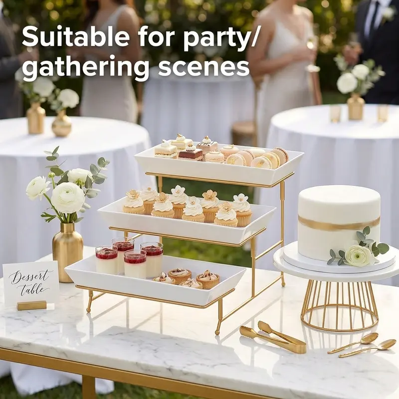 Gagaee Durable 3-Layer Unbreakable Plastic Dessert Display Stand Set - 3-Dish Organizer, Cake Stands for Party, Birthday Service Plate, Ideal for Fruits, Candies