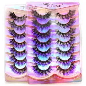 Fluffy Volume False Eyelashes Cluster, 14 Pairs Wispy Cat Eye Look Faux Cluster Lashes, Natural Curling Eye Makeup Strip Lashes for