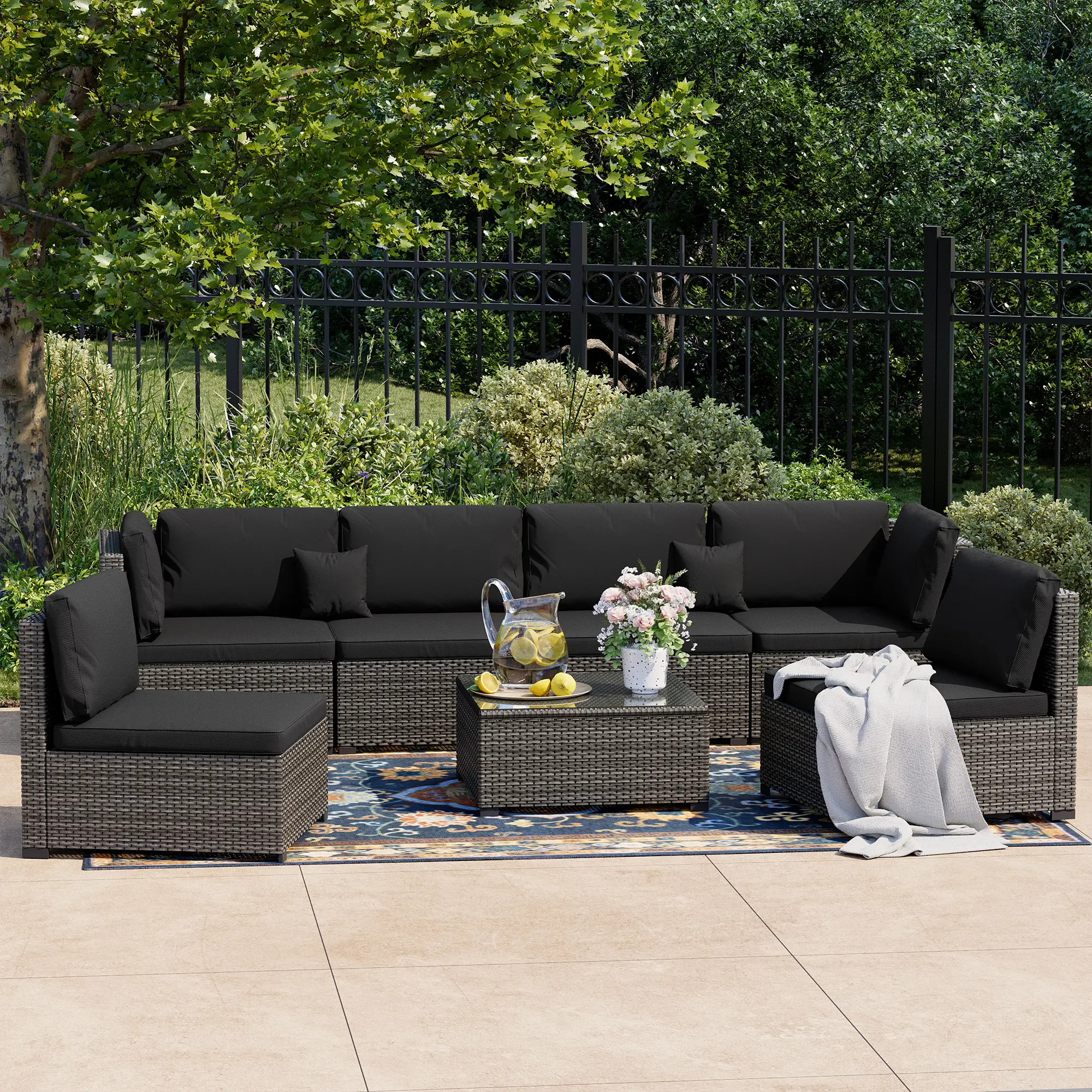 [FallFreshness]LHBCRAFT 7 Pieces Patio Conversation Set, 5 Pieces Patio set, outdoor furniture set, patio furniture set, outdoor wicker sofa set, PE R