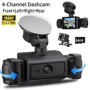 4-Channel 1080P DashCam, Front,Back,Left&Right Adjustable Lens Dash Cam , Car Recorder , Car Camera With IR Night Vision, Cycle Recording, With Free 64 GB Card#dealsforyoudays Autos Automotive Vehicle Black fathersdaygift