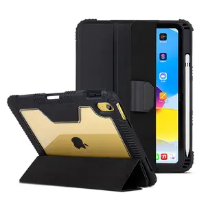Shockproof Clear Acrylic iPad Case for iPad 10th Gen 2022 10.9", Diamond Texture Smart Folio Cover with Magnetic Buckle, Built-in Pencil Holder & Kickstand, Heavy Duty Protective Shell for Apple iPad 10.9"