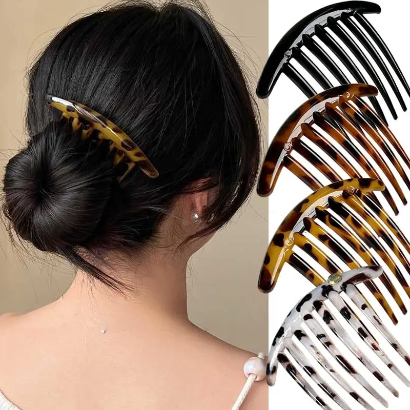 7 Teeth U Shaped Hair Fork, Viral Tortoise Shell Acrylic Hair Pin, Lazy Bun Updo Hair Comb Stick, Minimalist Curved Hair Barrette For Thick Long Hair Women Daily Hairstyle Accessory Gift