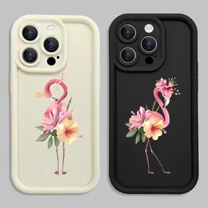 Flamingo flower pattern couple phone case for IPhone 16/15/14/13/12/11/Plus/Pro/Pro Max series