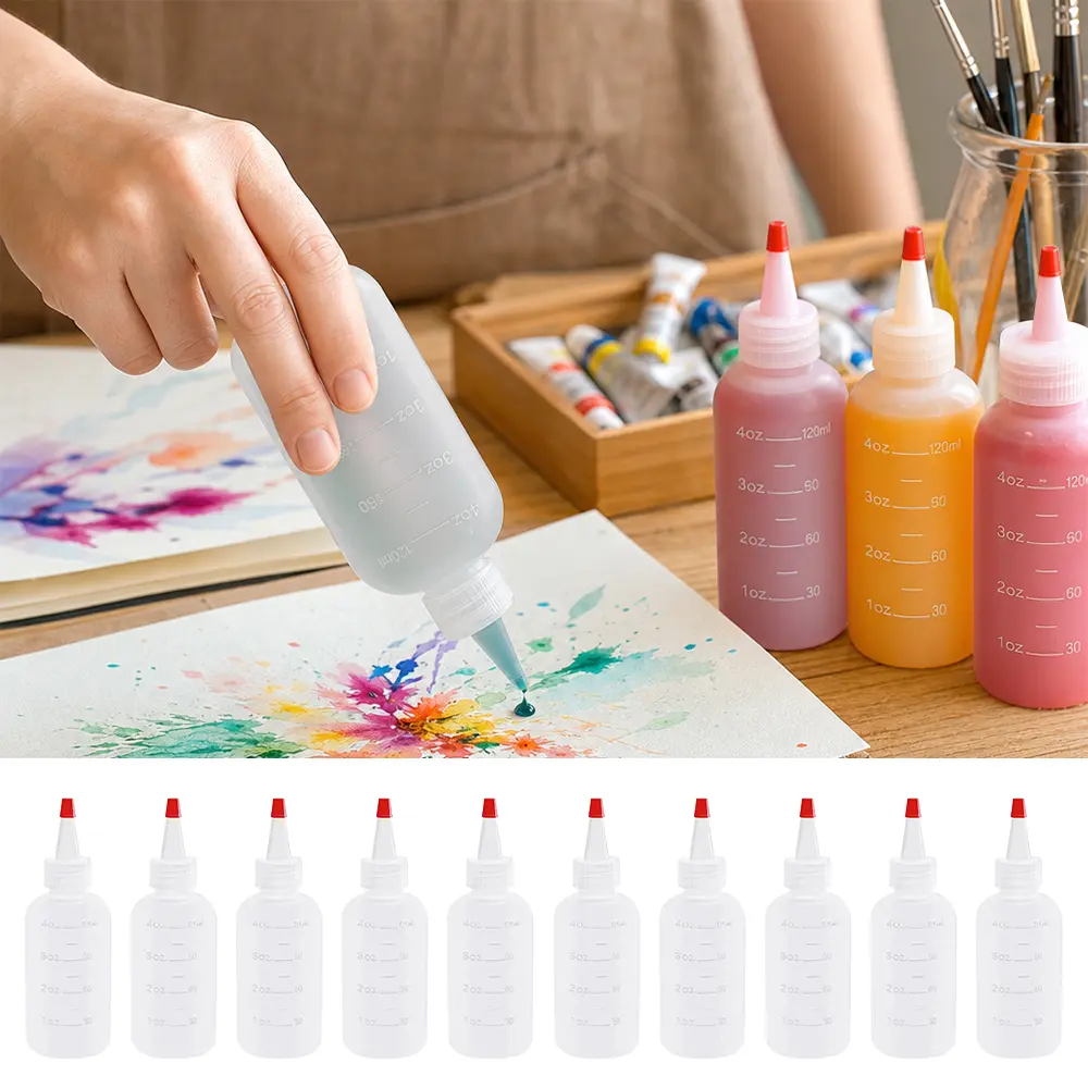10 pcs 4 Ounce Plastic Squeeze Bottles Reusable Small Squeeze Bottles Plastic Condiment Squeeze Bottles with Red Twist Top Cap for Sauces, Ketchup, Mustard, Syrup, Oil