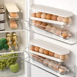 2pcs Auto Rolling Egg Holder for Fridge, Egg Dispenser/Organizer/Storage/Container with Lid for Refrigerator, Sturdy and Durable Space-Saving Egg Tray for 12 Large Eggs