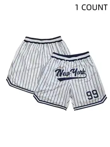 Men's Number Embroidery Pocket Elastic Waist Sports Shorts, Casual Breathable Comfortable Shorts for Outdoor Basketball Game Training Running, Men's Sportswear for All Seasons, Athletic Shorts, Stripes Print Shorts