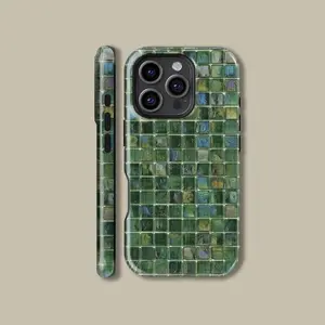 Green Toned Glass Mosaic Tiles Phone Case for iPhone 17 16 15 14 13 12 11 Pro Max
