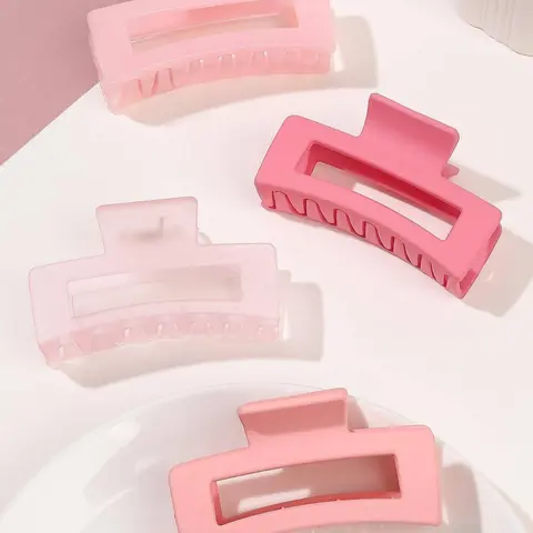4pcs Pink  Women Rectangle Fashionable Hair Claws Set For Hair Decoration For Back To School Cute Summer Claw Clips Hair Clips Hair Jaw Clip Hair Clamps Hair Clutch Hair Catcher Clip, Decorative Hair Clips, School Stuff, College, Fun Claw Clips