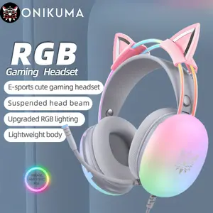 ONIKUMA 2023 New Headset With Detachable Cat Ear Full Dynamic RGB Lighted Gaming Headset Microphone Wired Gaming Headphone Surround Sound Headsetphone