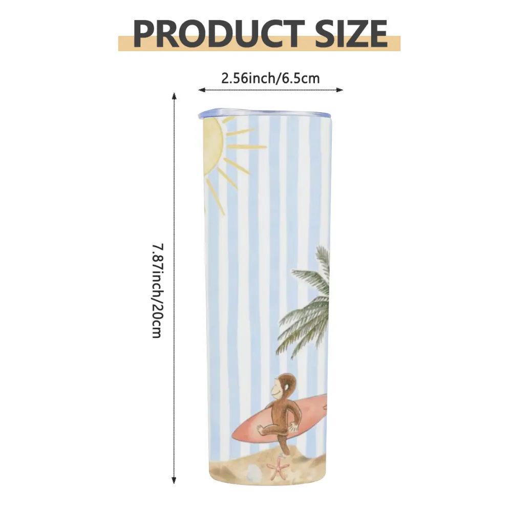 Summer Curious George Starry Skinny Tumbler, 20oz Insulated Stainless Steel Travel Cup Portable Reusable Vacuum Insulated Tumbler with Carry Handle,Ideal for Camping & Hiking, Hydration Tumbler