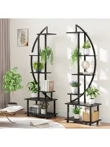 【Christmas Gift】6-Tier 69.2'' Tall Half Moon Plant Stand With Drawers, Metal Indoor Plant Shelf Rack For Multiple Plants, Sturdy Tiered Circle Display Holder Portable Garden Planters Round Planter Flower Pots