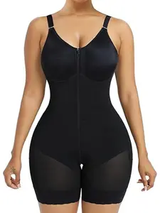 Women's Lady Basic Colombian Seamless Fajas Moldeadoras Shapewear - Compression Jumpsuit, Tummy Control Corset, Zipper Crotch, Detachable Straps, Butt Lifter, V-Neck Black Waist Trainer (Ideal for Christmas, Valentines Day) Vneck Womenswear
