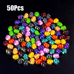 50pcs Mini 3D Printed Spider Ornaments, Colorful Decor for Birthday Parties, Garden Accessories, Aquarium, Office Desk, Halloween Plastic Decorations