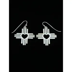 Navajo Sterling Silver Dangle Zia Heart Earrings