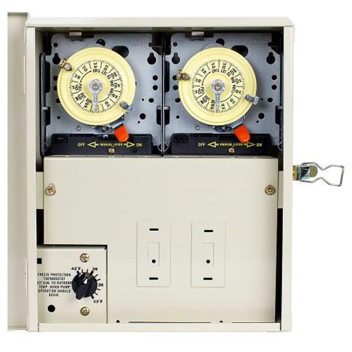 Intermatic Dual Timer with Freeze Control - Metal Aquatic Fitness Equipment for Outdoor Temperature Regulation & Freezer Protection, Thermostat Protection, Wall Mount