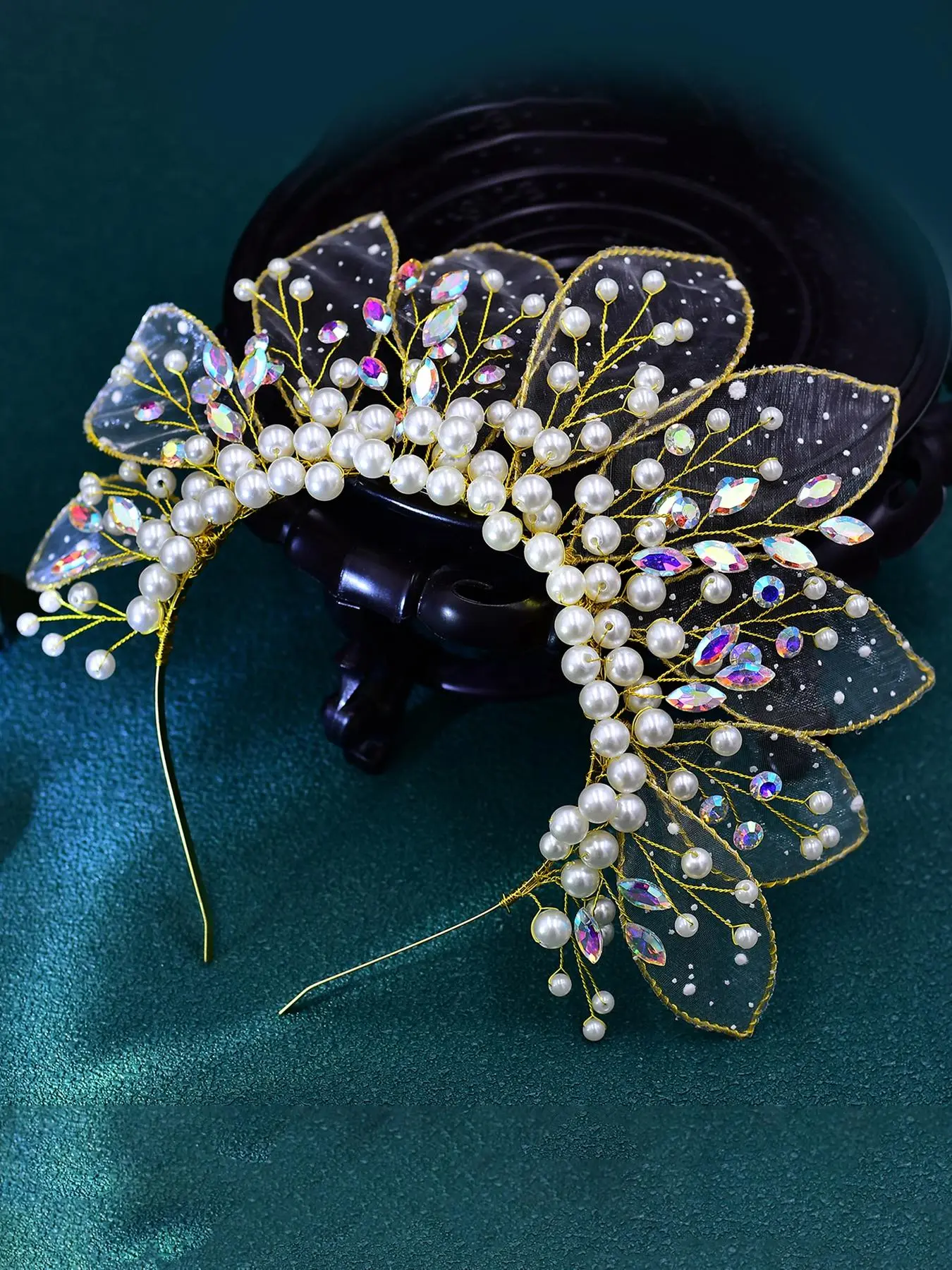 Long Tassel Headband Simulated Pearl Leaf Tiara Hair Accessory Pink Floral Hairband Chinese Hanfu Hair Accessories Long  main image 4