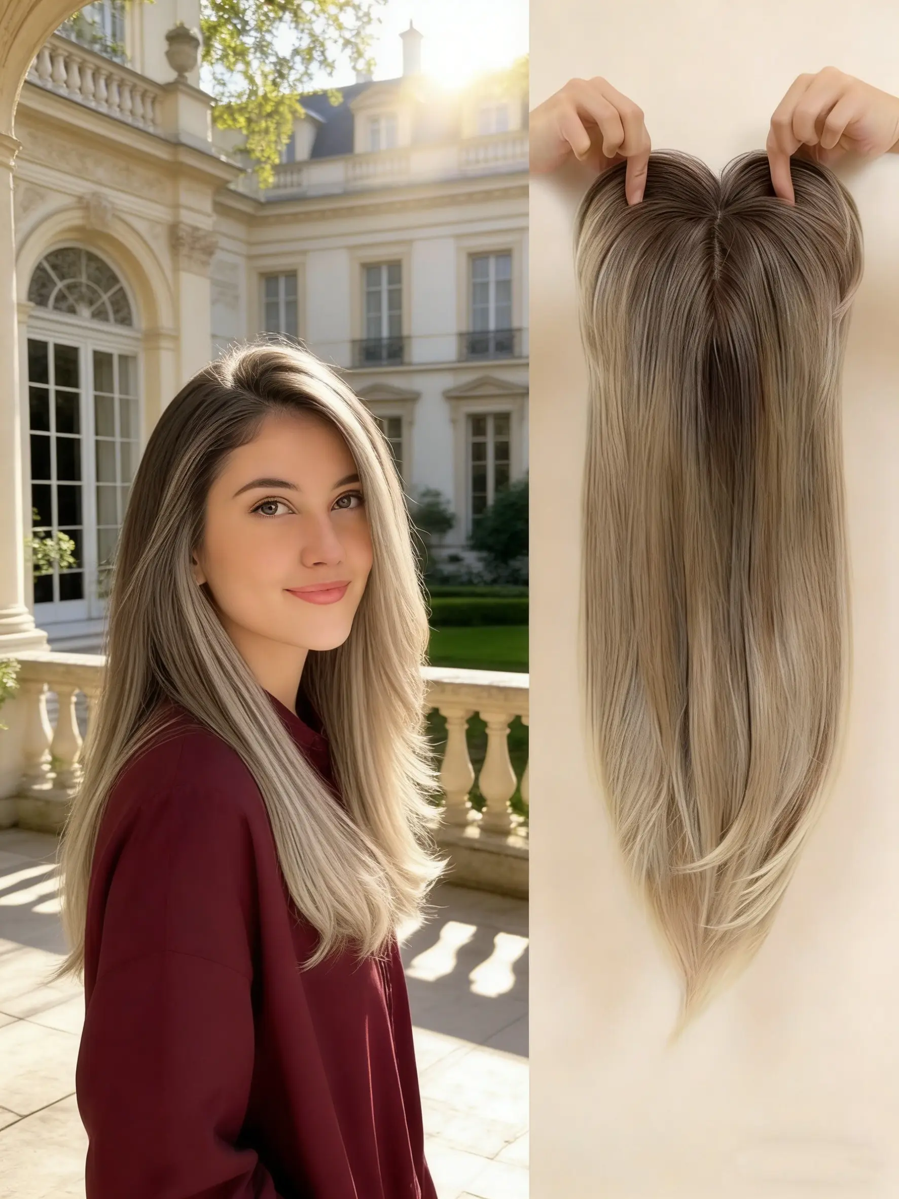 ✨ Transform Your Hair in Seconds! Dark Root Bronde Bangs Topper Hair Extensions Piece | High-Quality Kanekalon Synthetic | Easy Clip-In for Natural Volume & Realistic Look | Your Daily Hair Must-Have! Synthetic Clip Hairpiece