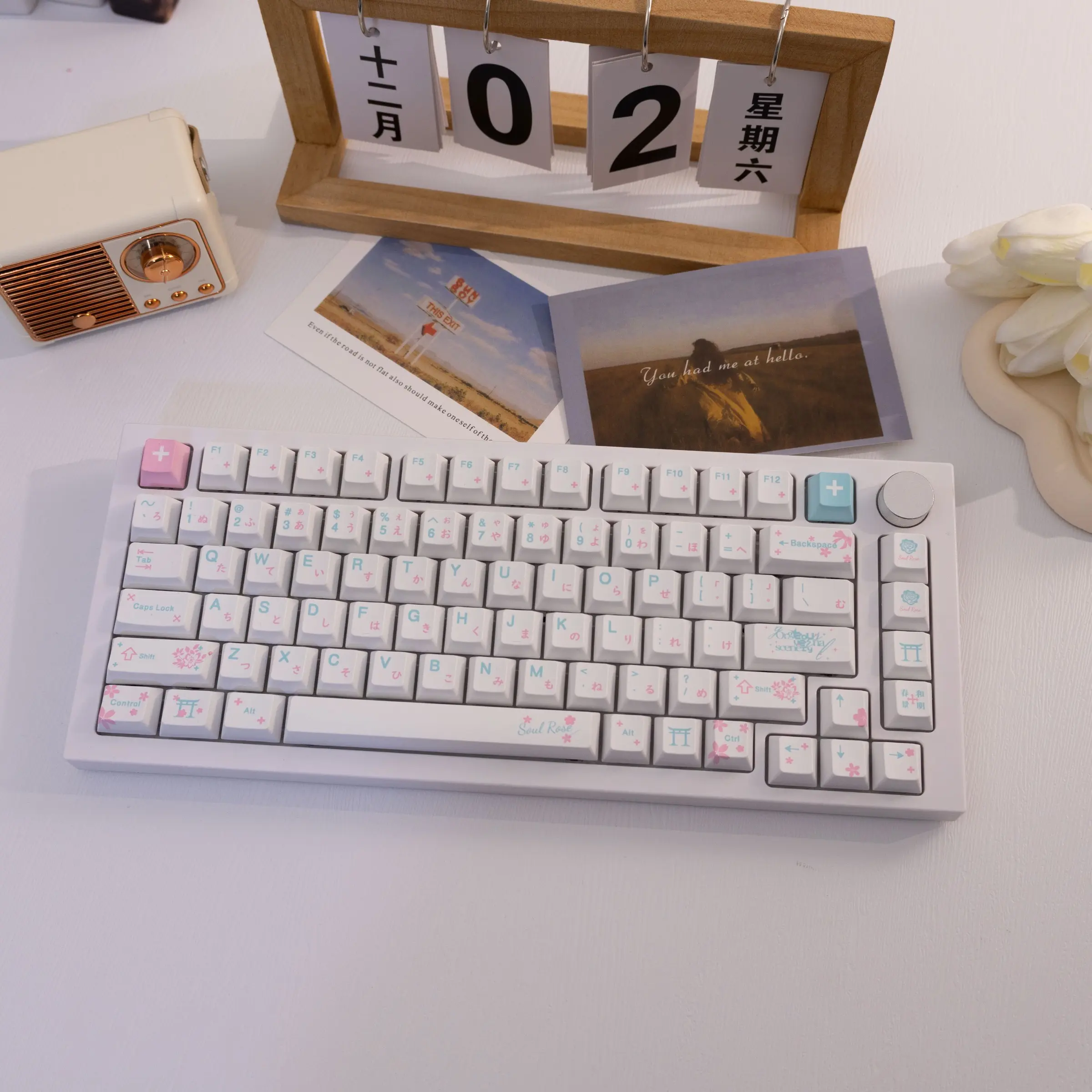 138 Key Spring Ming Keycaps, Pbt Dye Sublimation Cherry Profile Design, Compatible with Mx Switches, Fits Keyboard Models 61-108, Cherry Blossom Keycap, Keycap Set