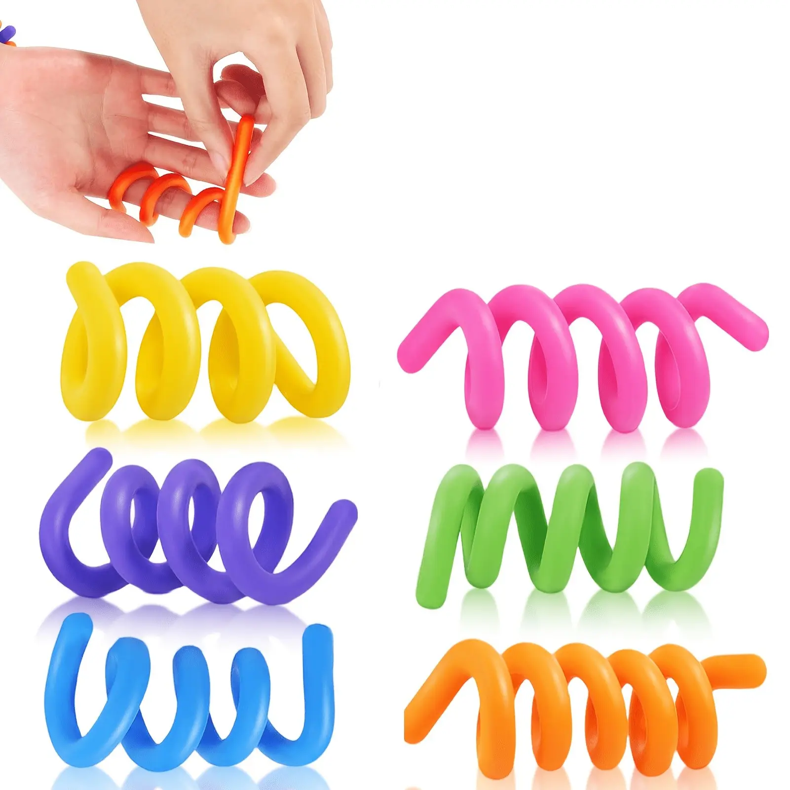 Children Sensory Fidget Sticks Set, 6-Piece Creative Anxiety Relief Twisting Rods, Party Gift Bag Fillers, Classroom Prizes, Autism Kids Calming Toy, Stress Relief Set