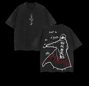 valentine shirts Anime Double Printed Vintage Washed Tee Unisex Oversize Anime Manga Washed Heavyweight Cotton T-shirt, Gift For Anime Fan, Anime Lover