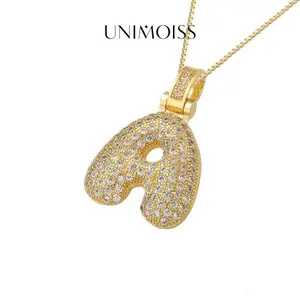 UniMoiss [Buy One Get Free Necklace] Hip Hop Large Letter Alphbet Zirconia Pendant Necklace Birthday Anniversary Mother's Day Gifts for Women