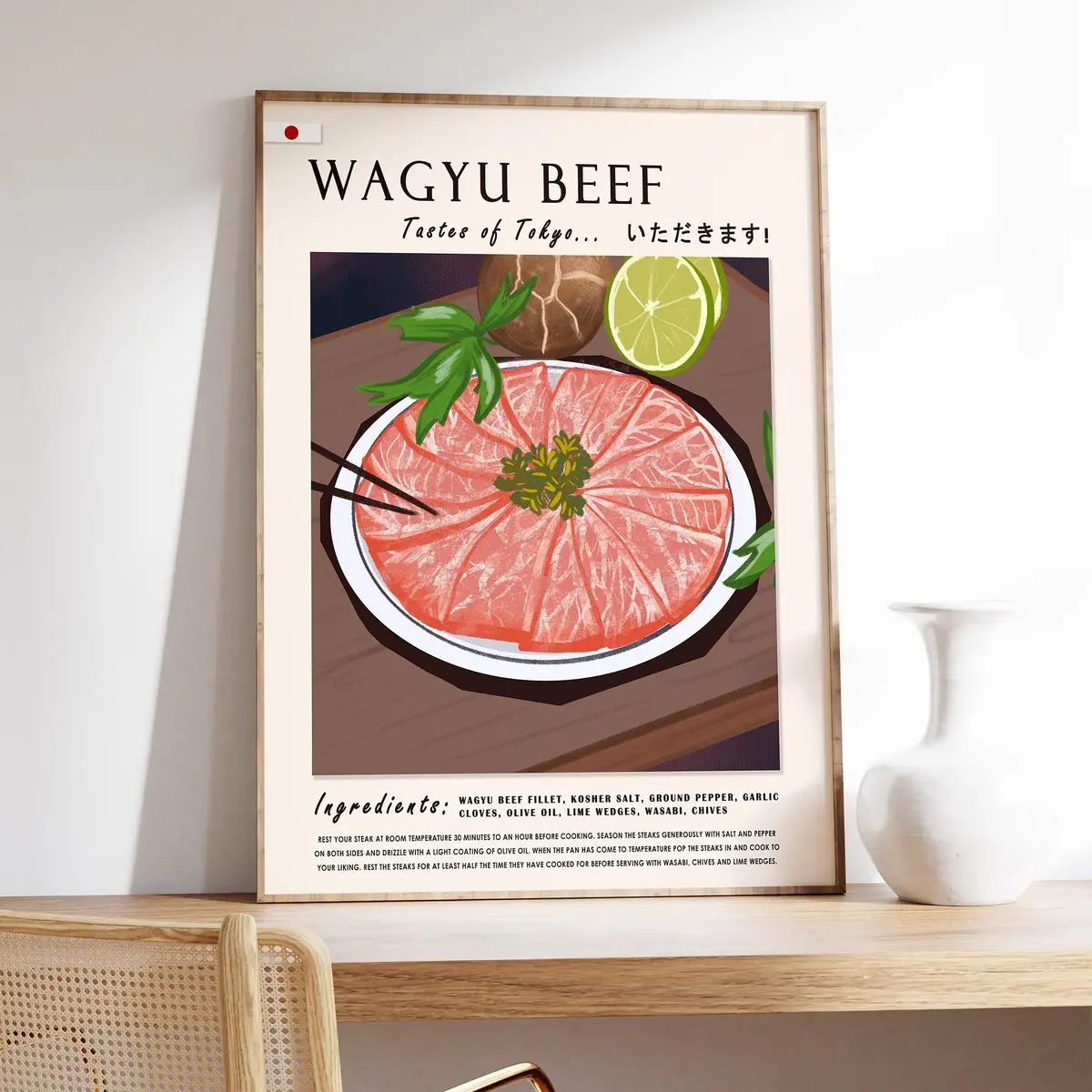 Japanese Wagyu Beef Food Poster, Art Poster, Japanese Print, Tokyo Art, Kitchen Poster, Food Art, Retro Print, Food Gift, Kitchen Decor, Unframed