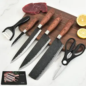 6PCS Professional Kitchen Knife Set Forged Hammered  Chef Knife Sharp  High Carbon Stainless Steel  Chef's Knife  Knife  Utility Knife