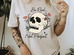 Be real not perfect- heather cool gray t-shirt
