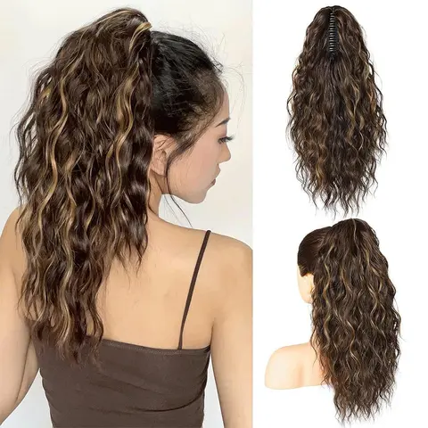 YWGYWG Women's 18in Classic Synthetic Hairpiece, Chic and Modern Claw Clip Ponytail Extension, Fluffy Long Curly Wave for Adults' Everyday Outfits