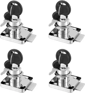 4 Pack Cylinder Cam Drawer Lock with Keys, Cabinet Locks 20mm Cylinder and Chrome Finish, Keyed Alike with 8 Keys, Security Locks for Cupboard Door Cabinet