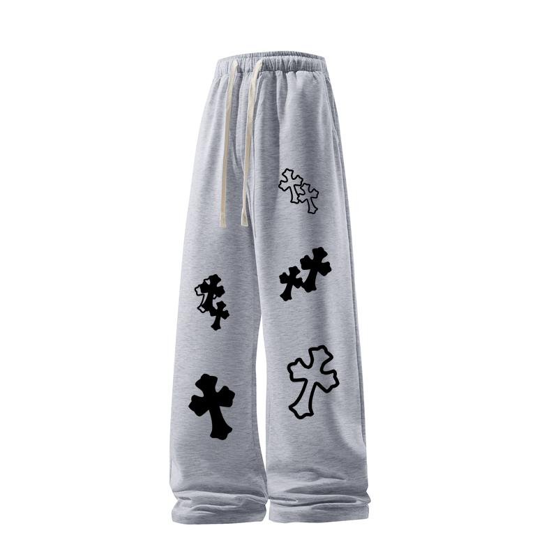 #Springfresh American style 60% pure cotton straight leg casual pants, durable for daily wear, multi-color neutral sports pants, classic printed sweatpants, sweeping pants