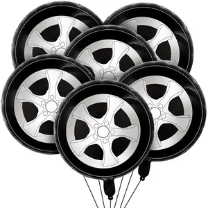 6 Pcs Wheel Tire Balloons 18 Inch Race Car Balloons Race Car Party Decorations Foil Large Birthday Party Supplies Decorations Black White