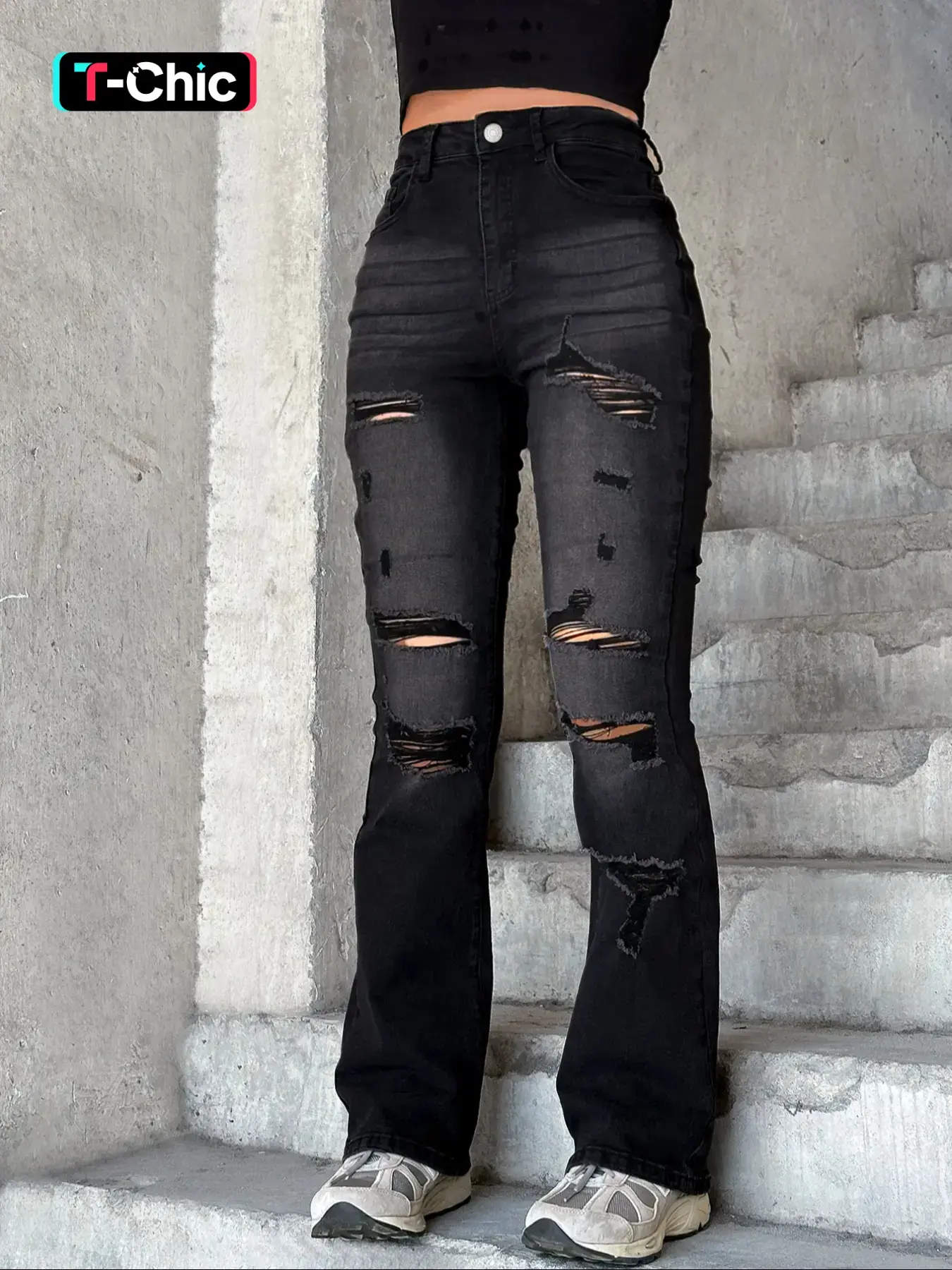 Women's  Ripped Distressed Dark Wash Skinny Stretchy Jeans, Fashion Casual Distressed Washed Ripped Denim Trousers for Daily Outdoor Wear, Ladies Bottoms for All Seasons