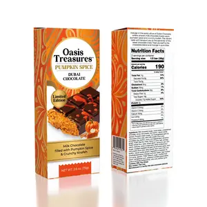 Oasis Treasures Dubai Chocolate Bar Limited Edition Pumpkin Spice 75g Creamy Milk Chocolate with Warm Aromatic Notes & Crunchy Knafeh Easter & Spring Basket Gift