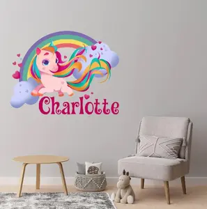 Customizable Rainbow Unicorn Wall Decals - Cute Colored Unicorn Personalize with Your Name - Unicorn Sticker Wall Decal Colorful Decor