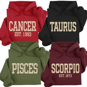 [LEAVE A NOTE OR NOT EST YEAR] Full 12 Minimalist Zodiac Hoodie – Custom Astrology Sign Pullover with Optional EST Birth Year, Unisex Horoscope Streetwear Gift for Cancer, Taurus, Pisces & Scorpio Lovers