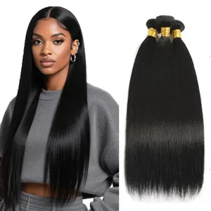 Straight Bundles Human Hair Brazilian Human Hair Bundles 3pcs 100% Unprocessed Virgin Hair Weave Bundle Extensions for Women Natural Black Color