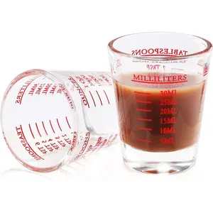 2Pcs Thick Base Shot Glass Measuring Cup, Liquid Measuring Glasses with Four Different Units(1 OZ, 2 TBS, 6 TSP, 30 ML) for Espresso