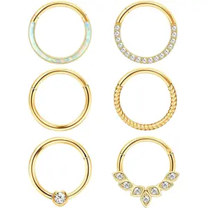 THUNARAZ 6 Pcs Gentle Clicker Cartilage Earrings 16G 18G Septum Rings 8mm 10mm for Women Men 316F Surgical Steel Hinged Nose Rings Hoop Daith Helix Hoop Tragus Conch Piercing Jewelry for Daily Outings Music Parties Summer Vocation Holiday Christmas Gift