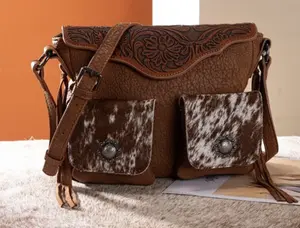 GENUINE COWHIDE TOOLED CROSSBODY BAG