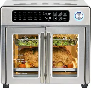 French Door Air Fryer Toaster Oven Combo Extra Large, 24 Cooking Functions and Digital Controls, 7 Accessories Included, Stainless Steel Finish, 26QT Capacity