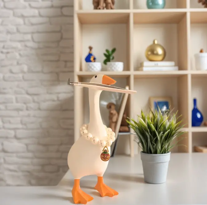 7-in Polyresin Desktop Goose Statue, Funny Home Decor Cute Collectibles with Magnetic Beak & Key Storage Box, Bedroom Home Office Geese Ornament Figurine, Housewarming Gift for Father-Son Pairs