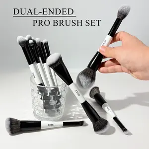 BEILI 12-Piece Dual-Ended Makeup Brush Set- Minimalist Black & White Design-Soft Bristles for Foundation, Contour, Blush, Highlight, Blending, Brows, Eyeshadow, Eyeliner & Concealer Cruelty-Free Double-Ended Professional Portable Two-in-One