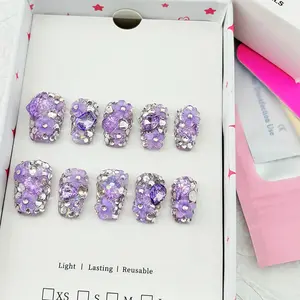 .DP.4314.Purple fully rhinestone wearable nail art