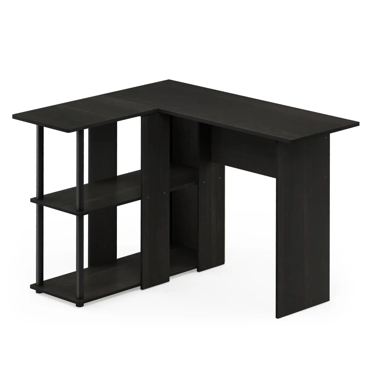 Furinno 17092EX-BK Abbott L-Shape Corner Computer Desk, Home Office Desk with Included Bookshelf, MDF Construction, Easy Setup, Espresso & Black Office Furniture, Computer Desks
