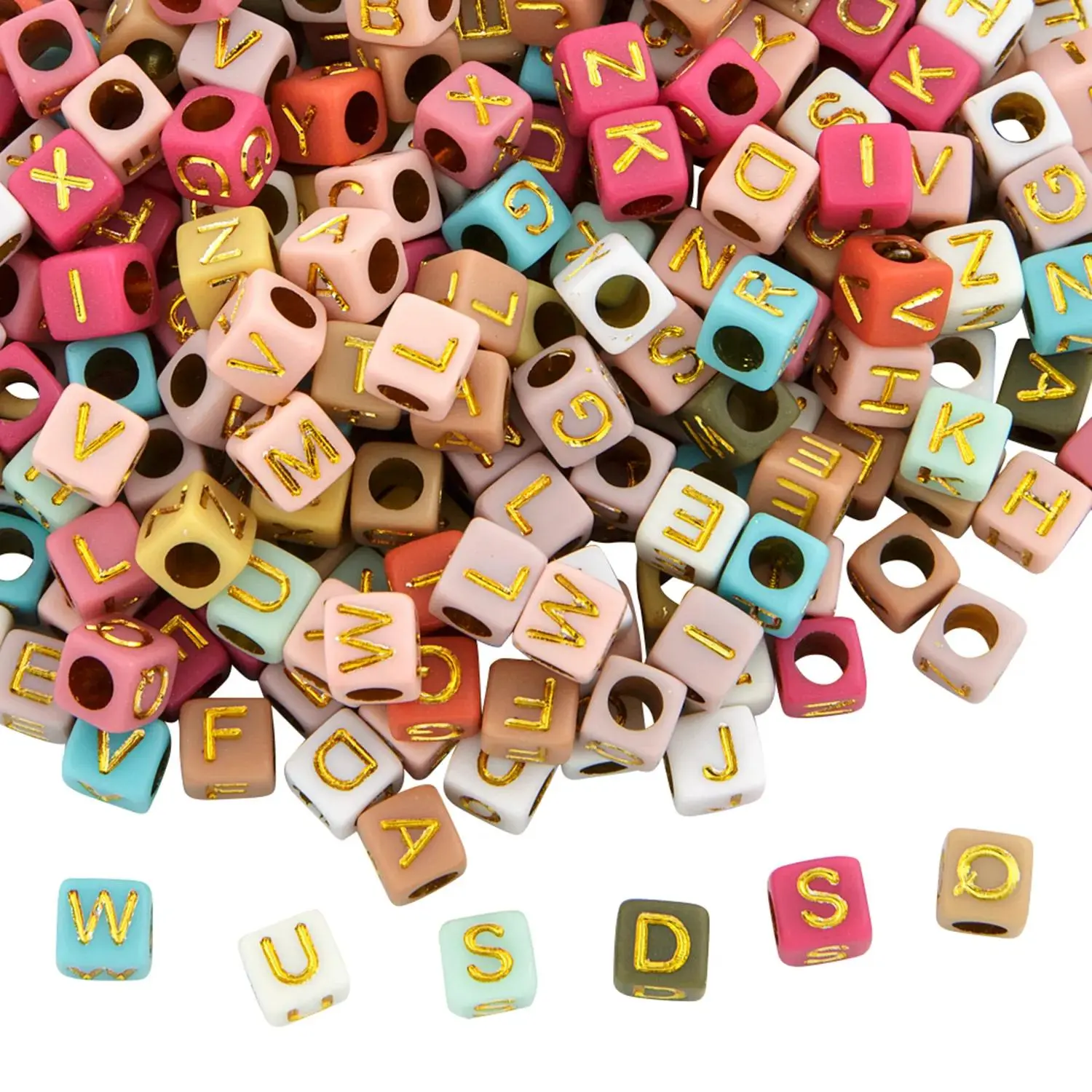 Fun Express Boho Multicolor Square Alphabet Plastic Beads, 6mm Bulk 400 Pieces